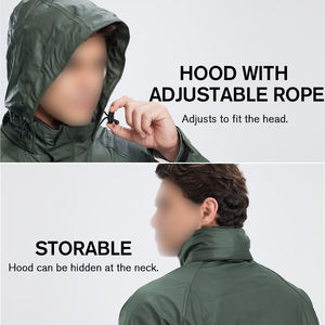 Chaqueta Cortavientos Ligera con Cremallera para Hombre, Chaqueta Impermeable Transpirable con Capucha para Actividades al Aire Libre de Invierno, Uso Casual - Product Image 4