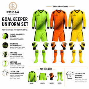 Ensemble d'uniformes de gardien de but de football vert néon, orange, jaune, noir, maillot à manches longues, short, gants, chaussettes, ensemble OEM Pro Training - Product Image 4