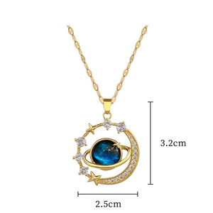 Gold Plated Stainless Steel Geometric Planet Pendant Necklace with Opal Space <strong>Star</strong> <strong>Design</strong> for Women - Product Image 4