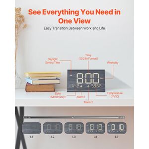 Sveglia da Scrivania Moderna in Legno con Porta USB, Funzione Snooze, Luce Notturna, Controllo Vocale, Volume Regolabile, Design da Comodino - Product Image 6