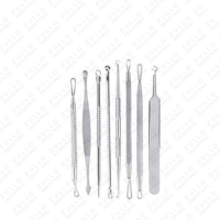Ensemble d'outils de soin du visage en acier inoxydable 5 pièces – Extracteur de points noirs, d'imperfections et de comédons avec étui en cuir