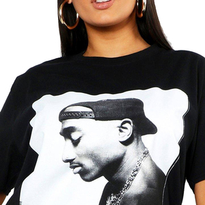 Women's Black Short Sleeve Crew Neck <b>T</b>-<b>Shirt</b> With <b>Tupac</b> Printed Design Hip Hop Style Loose Fit 100% Cotton Jersey Fabric - Product Image 5