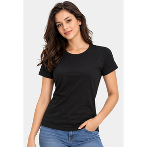 T-shirt basique à col rond pour femme, en mélange de coton confortable, à manches courtes, tendance, avec impression de logo personnalisé - Product Image 6