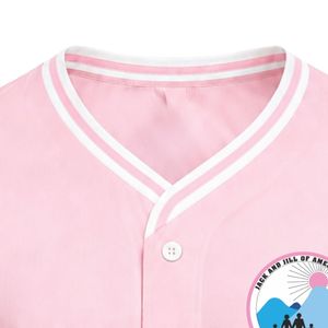 Maillot de baseball personnalisé rose clair pour femme avec patch brodé, manches courtes, boutons sur le devant, col en V, bordure blanche, vêtements de sport décontractés - Product Image 4