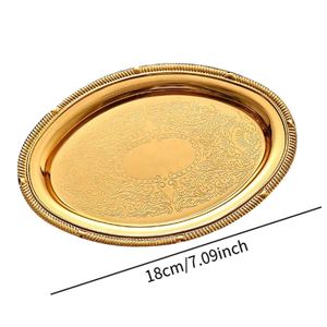 Bandeja de Servicio Ovalada de Metal Dorado de Lujo al por Mayor, Plato para Hotel con Grabado Floral Antiguo Elegante y Bordes Acanalados Ornamentados - Product Image 6