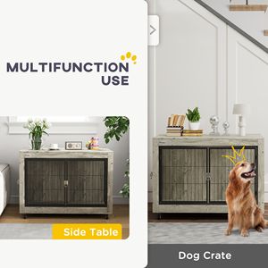 39\" Gray Dog Crate Furniture Side <b>Table</b> <b>with</b> <b>Wheels</b> Interchangeable Side Door for Large Dogs - Product Image 3