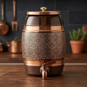 Distributeur d'eau en cuivre pur, design antique gravé, conteneur de stockage d'eau en cuivre de 7 litres avec robinet, récipient à boissons en métal - Product Image 4