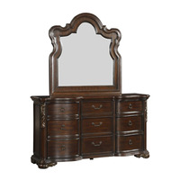 Ensemble de chambre à coucher classique de luxe antique en bois, taille Queen, avec revêtement en cuir, rangement 5+ tiroirs, décorations apparentes