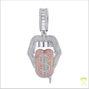 Joyería de Plata de Ley 925 para hombre de Hip Hop con chapado en rodio VVS Lab Grown Diamond Iced Mouth Tongue Pendant Charm White Gold - Product Image 2