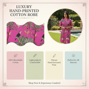 Kimono con estampado de jungla rosa tropical para mujer, cuello en V, mangas largas, 2 bolsillos delanteros, cordón, ropa de dormir de algodón, bata, vestido - Product Image 6