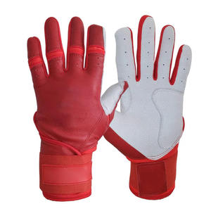 New Arrival Red <b>White</b> Leather Baseball Batting Gloves Breathable Palm Padding Grip Performance Adjustable Wrist Closure OEM - Product Image 1