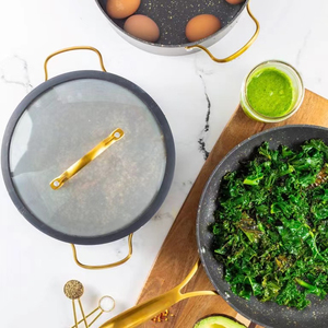 Premium Non Stick Cooking <b>Set</b> With Granite Coating, <b>Induction</b> Compatible Fry <b>Pans</b> Sauce <b>Pans</b> Glass Lids Heat Resistant Handle - Product Image 5