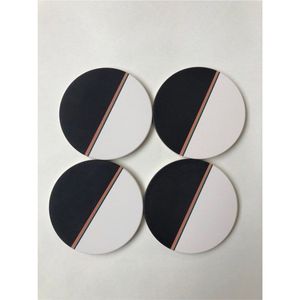 Modern Minimalist Round Wooden <b>Coasters</b> Hand Painted Black Grey <b>Drink</b> Mat Custom Logo Heat Resistant Cup Pad <b>For</b> Home Decor - Product Image 2