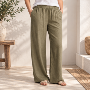 Elastic Waist <b>White</b> <b>Linen</b> Loose Fit Summer Casual <b>Trouser</b> for <b>Women</b> Girls Breathable Eco-Friendly ODM Low MOQ - Product Image 2