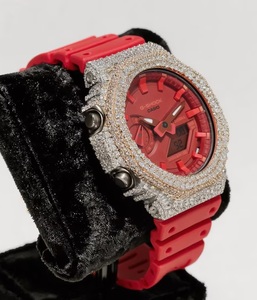 <b>Red</b> Dial Iced Out ETA Mechanical Movement Stainless Steel Luxury Hip Hop Jewellery Moissanite Bust Diamond Style Unisex Watch - Product Image 2