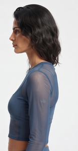 Camiseta Corta de Malla Transparente de Manga Larga para Mujer, Cuello Redondo, Transparente, Ligera, para Verano - Product Image 5