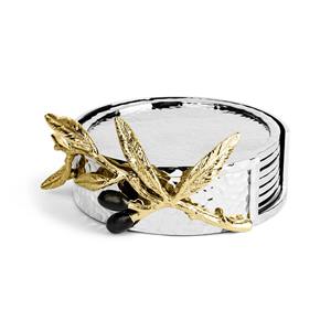 Sous-verres élégants en métal finition argent martelé avec motif feuille d'or ou support à perles noires pour une mise en scène de table moderne - Product Image 5