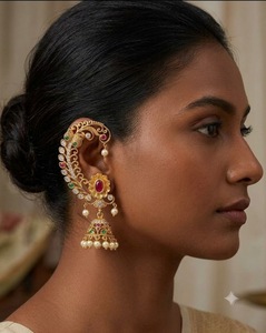 Pendientes de Oreja con Flores Tradicionales para Uso Festivo, Pendientes para Mujer Chapados en Oro con Incrustaciones de Diamantes Americanos - Product Image 6