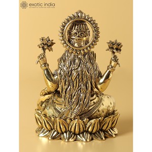 Escultura de diosa Superfina de latón pequeño de 4,7 pulgadas Lakshmi para decoración del hogar, regalos y templos hechos en la India - Product Image 4