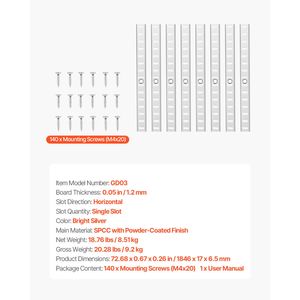 Lot de 20 supports d'étagère réglables en acier de 72,7 pouces, à montage en mortaise, pour pilastres, avec 140 vis et connecteurs de support d'étagère - Product Image 4