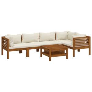 Set Lounge da Giardino in Legno Massello di Acacia e Tessuto Color Crema - Collezione Premium di Arredi da Esterno - Product Image 2