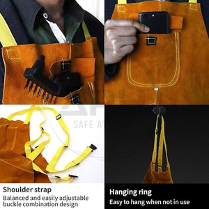 Nouvel arrivage Tablier de travail orange longueur intégrale avec poches à outils, bretelles réglables, couleur personnalisable, en cuir, résistant à la chaleur pour le soudage - Product Image 4