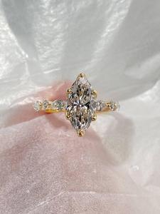 Anillo de Diamante Cultivado en Laboratorio con Corte Marquesa, Chapado en Oro de 14K, Garras de Oro de 18K, Certificado IGI, Ajustable, Joyería de Lujo para Boda o Compromiso - Product Image 3