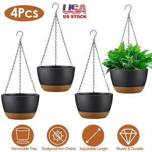 4 Pcs Minimalist Style 9.64 Inch Diameter Hanging Planters with Removable Self-Watering Tray Hanging Baskets & Accessories - Product Image 3