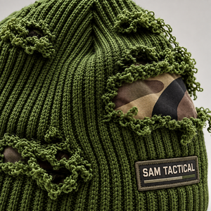 Sam Tactical <b>Green</b> Ripped Beanie <b>Hat</b> Men's Outdoor Winter Knit Cap Camouflage Patch Hand Knitted Casual Style 56-58cm - Product Image 5