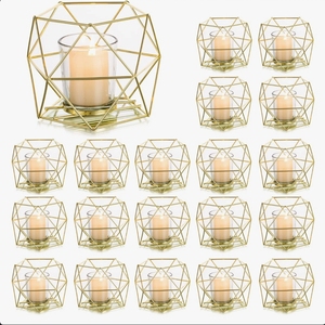 Support de bougie chauffe-plat géométrique en fil d'or fait main, écologique, avec insert en verre, centre de table pour la maison, vente en gros - Product Image 3