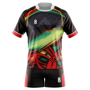 Conjunto de Camiseta de Rugby a Rayas Rojas y Negras para Hombre, Manga Corta, Sublimada, de Poliéster que Absorbe la Humedad, Corte Regular, Uniforme de Equipo para Adultos - Product Image 4