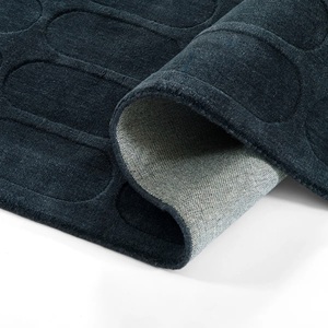 Tapis moderne bleu marine tufté à la main, 100 % laine de Nouvelle-Zélande, tapis géométrique texturé pour salon et chambre à coucher - Product Image 3
