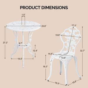 Set Bistrot da Esterno in Alluminio Pressofuso per Tutte le Stagioni, 3 Pezzi, con Tavolo e Sedie Rose per Patio, Giardino, Cortile - Product Image 2