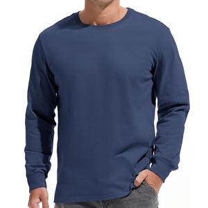 T-shirt à manches longues pour homme, col rond, couleur unie, décontracté, tricoté, 100% coton, coupe classique, design uni - Product Image 1
