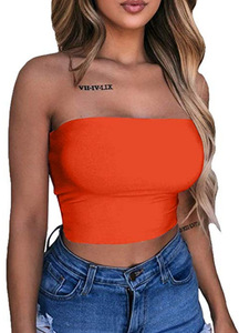 <b>Women's</b> <b>Strapless</b> Knitted Tank <b>Top</b> Solid Color Minimalist Regular Length Beige Casual Wear - Product Image 6