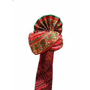 Pañuelo rojo Bandhani real de Rajastán (55 cm) |   Safa Marwari Tradicional Hecha a Mano para Bodas, Novios y Festivales - Product Image 1