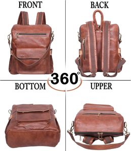 OEM Custom Women’s Leather Laptop <b>Backpack</b> <b>Brown</b> Designer <b>Backpack</b> Purse for Office Travel Daily Use - Product Image 4
