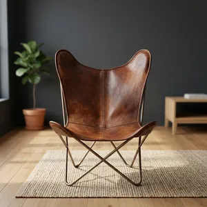 Vintage Leather Butterfly <b>Chair</b> Handmade Accent Lounge <b>Chair</b> Metal Legs Living Room Hotel Furniture - Product Image 4