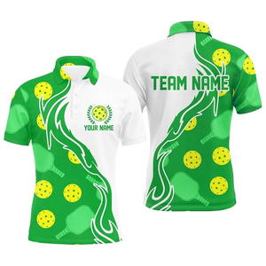 Camiseta de Polo Personalizada para Pickleball, Manga Corta, Impresión Sublimada, Absorbe la Humedad, Unisex, Ropa de Equipo, Diseño de Puntos Verdes y Amarillos - Product Image 3
