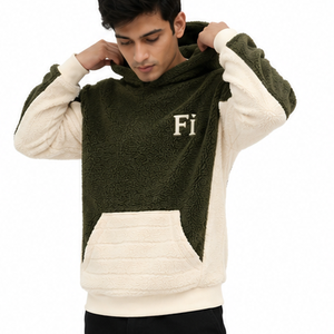 Sweat-shirts en molleton de coton personnalisés pour hommes, manches contrastées, pull en sherpa, poche avant, streetwear urbain, mode hiver Y2K, vente en gros - Product Image 4
