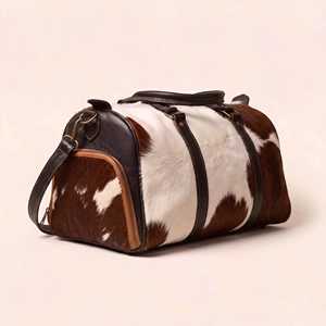 กระเป๋าเดินทางหนังวินเทจลายขนสัตว์ กระเป๋าหนังวัวแบบดัฟเฟิลสำหรับเดินทางช่วงสุดสัปดาห์ กระเป๋าถือขึ้นเครื่องบิน OEM สำหรับส่งออก รุ่น LHTB-0058 - Product Image 2