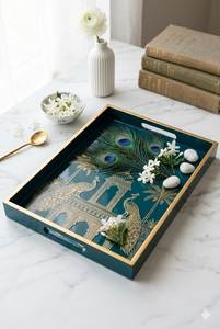 ถาดไม้ลายศิลปะมีนาสำหรับห้องครัวและห้องรับประทานอาหาร ถาดไม้มีนาคารีแบบดั้งเดิม ถาดเสิร์ฟขนมตกแต่ง - Product Image 2