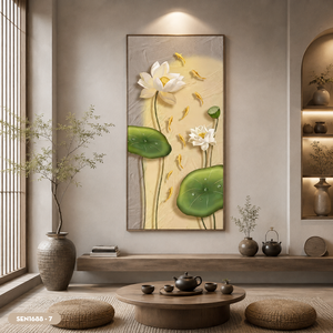 Peinture sur soie de fleur de lotus de la marque HALO, artisanat mural vietnamien peint à la main, décoration intérieure, fabriqué au Vietnam, produit très demandé. - Product Image 3