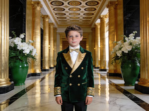 Costume de smoking en velours pour enfants avec broderie dorée – Costume formel pour garçons pour mariage et fêtes, vente en gros - Product Image 3