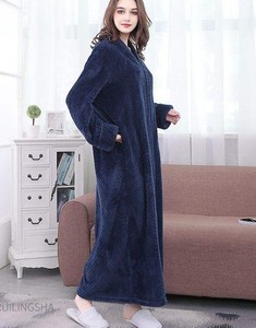 Zipper Padded Casual Summer Smooth Nightgown for Women and Men Warm <b>Coral</b> Velvet Bathrobe Home Wear Sleepwear - Product Image 2