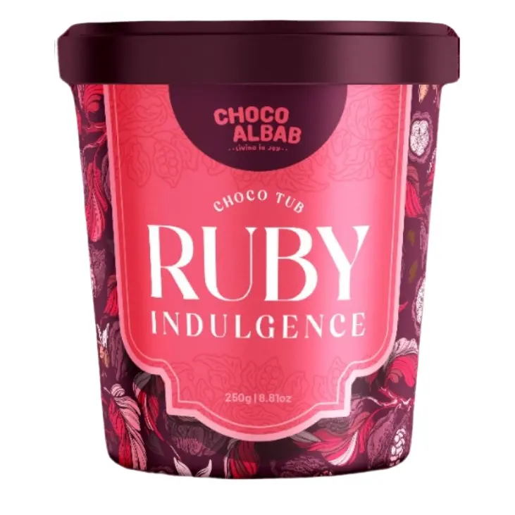 Premium Halal Fabricante Ruby Chocolate Tina Arándano seco Choco Crunch Envío rápido Malasia Incluye galleta mermelada Nuez Crema