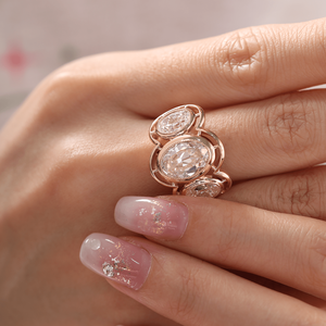 Vintage 3ct Lab Grown Diamond 14K Solid for Women Victorian Style Oval Old Mine Cut Milgrain Bezel Three Stone <b>Statement</b> <b>Ring</b> - Product Image 6