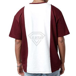 OXYTAG Custom Oversized Color Block Men T Shirt Heavyweight Cotton Cut and Sew Short Sleeve Blank <b>Tee</b> Maroon <b>White</b> Streetwear - Product Image 5