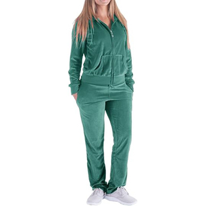 Slim Fit Stand Collar Tracksuit Women Cotton Spandex Blend Tapered Leg Jacket <b>Jogger</b> Pants Modern - Product Image 1