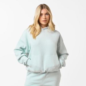 Sudadera con Capucha Extra Grande para Mujer, Color Turquesa Sólido, 100% Algodón Ecológico, Estampado Lavado al Ácido - Product Image 6